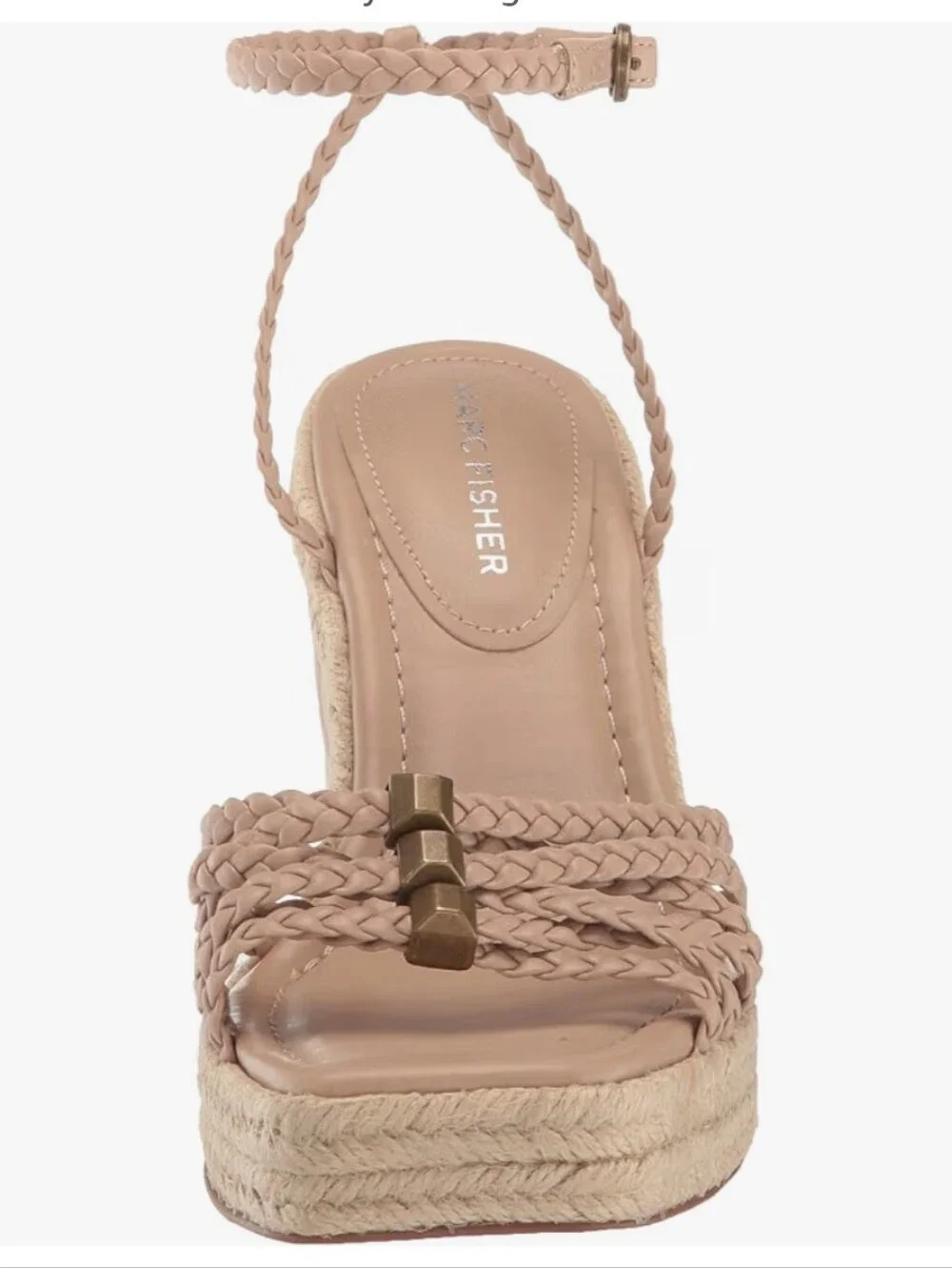Marc Fisher Braided Ankle-Strap Wedge Sandals in Nude